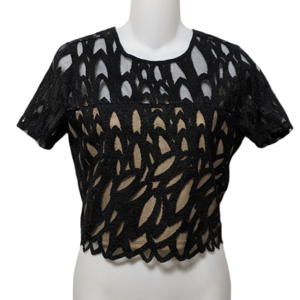 BENJAMIN JAY Black Lace Illusion Cropped Top XS